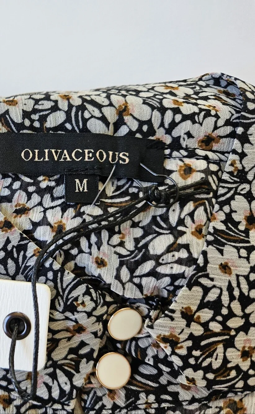 Olivaceous Womens Medium Floral Mini Dress NWT Button Front Long Sleeve Belted